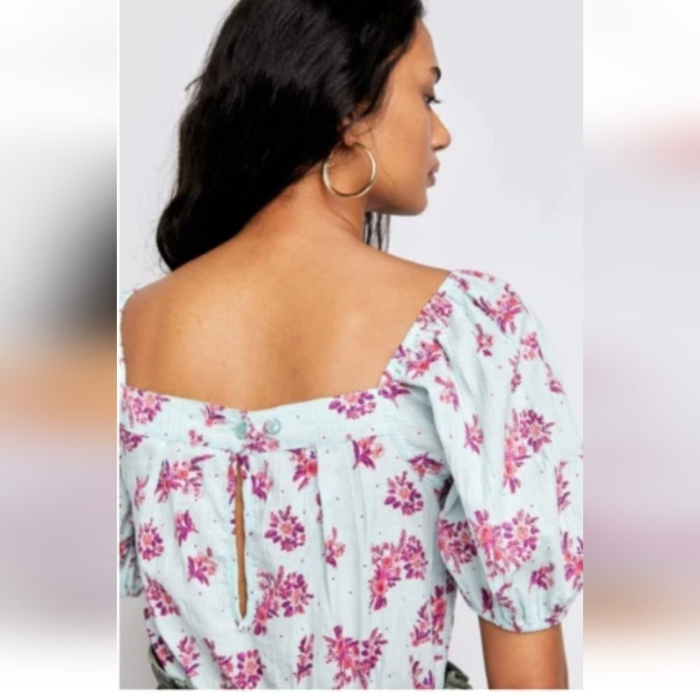 Free People Crinkle Square Neck  Blouse Bodysuit 'ANGELA' in Mint Size m - Picture 7 of 16